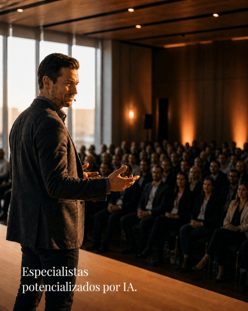 Palestrante apresentando para uma plateia em um auditório