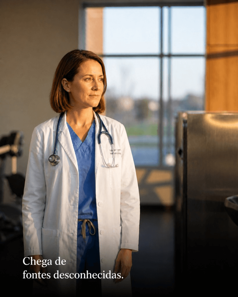 Médica de jaleco branco em um hospital