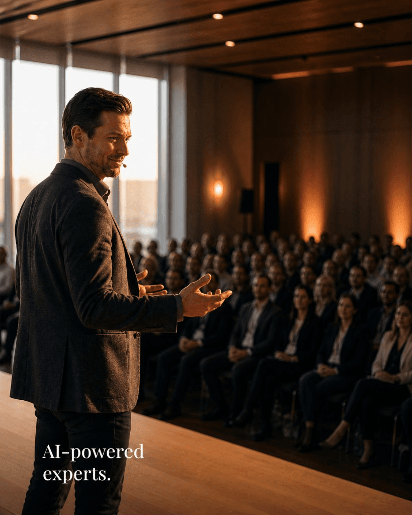 Speaker presenting on stage to an audience