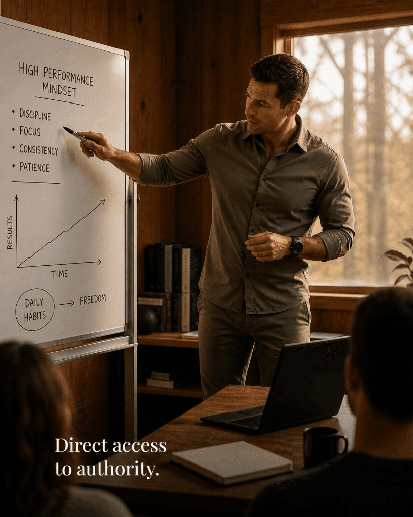 Mentor writing a mindset framework on a whiteboard